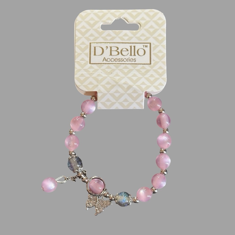 D'Bello Beaded Stretch Charm Bracelet  Womens Pink Gold Jewelry Costume Gift NEW